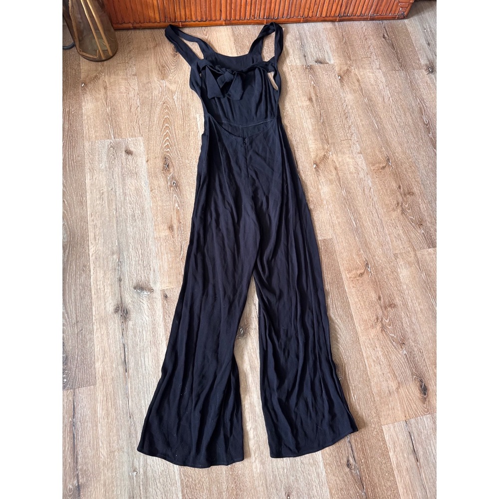 Reformation Black Wide Leg Open Back Bow Jumpsuit Size 0 - Picture 2 of 5